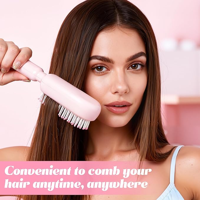 Retractable Cushion Massage Comb Brush, Anti-Static Easy-Clean Massage Comb,Air Cushion Massage comb,Smooth Clean Detangling Comb for All Hair Types(Pink)