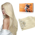 DOORES Human Hair Extensions Clip in Human Hair Platinum Blonde 22 Inch 120g 7pcs Clip in Hair Extensions Straight Natural Hair Extensions Thick Remy Extensions