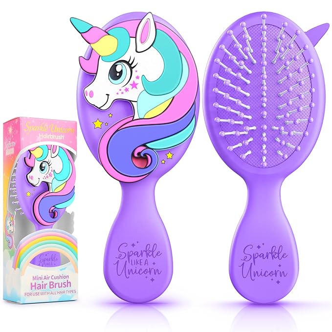 Toddler Hair Brush for Toddler Girls & Kids Ages 2-4+, Purple Mini Unicorn Hairbrush, Gentle Detangling brush, Wet & Dry Hair, Ball-Tip Bristles for Sensitive Scalp, Travel Hairbrush