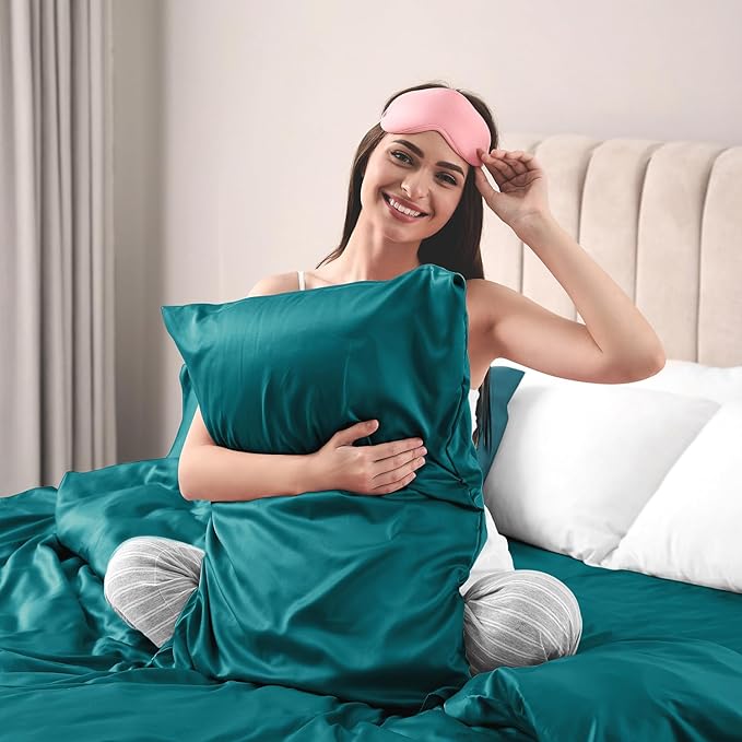 Lirex Satin Pillowcase for Hair and Skin, Super Soft and Cooling Similar to Silk, 2 Pack Queen Size 20"X 30" Pillow Cases with Envelope Closure, Gifts for Women Men, Peacock Blue