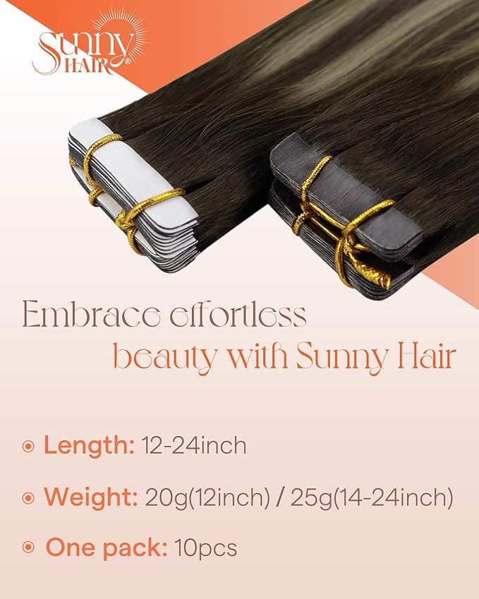 Sunny Tape in Hair Extensions Human Hair Dark Brown Balayage Blonde Hair Extensions Real Human Hair Tape ins 22 Inch Tape in Extensions 20Pcs 50g