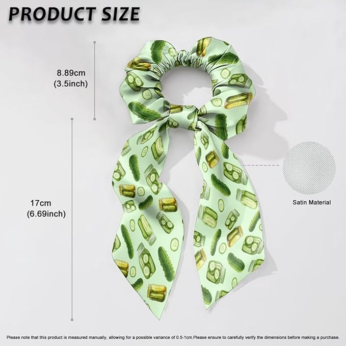 2 Pcs Light Green Yoga Hair Scrunchies with Ribbon Pickle Ribbon Scrunchies for Ponytail Womens Elastic Satin Hair Ties Knotte Bow
