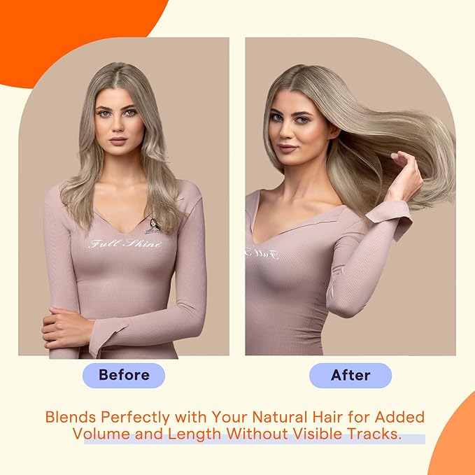 Full Shine Hair Extensions Real Human Hair Tape in Color 19/8/60 Blonde and Brown Balayage 20 Inch Invisible Seamless Tape Ins Human Hair Extensions 20PCS 50g Remy Extensions for Women Real Hair