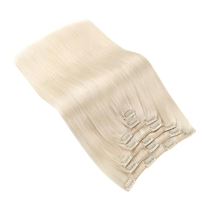 Ve Sunny Blonde Clip in Hair Extensions 22inch Platinum Blonde Human Hair Extensions Clip ins Long Hair Clip in Human Hair Extensions Color 60 Add Hair Length 7pcs 120g