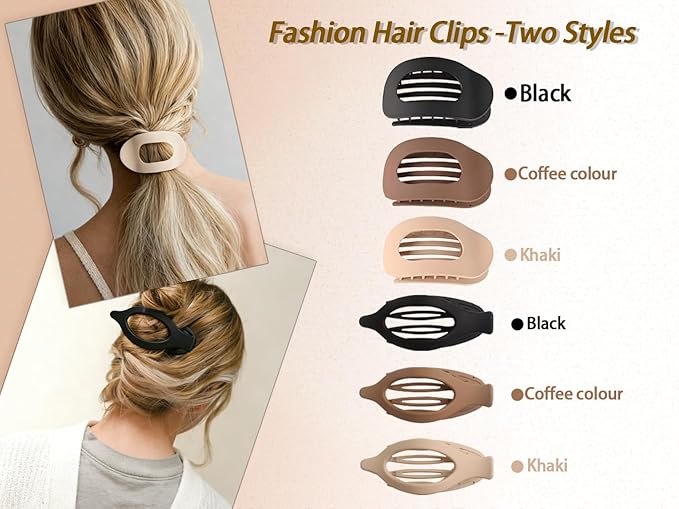 6Pcs Matte No-Slip Flat Claw Clips,Duckbill Hair Clips for Women, Simple Elegant flat hair clips for Thick Thin Long Short Hairs,flat claw clips for women (8Pcs,Mix-A) (E)