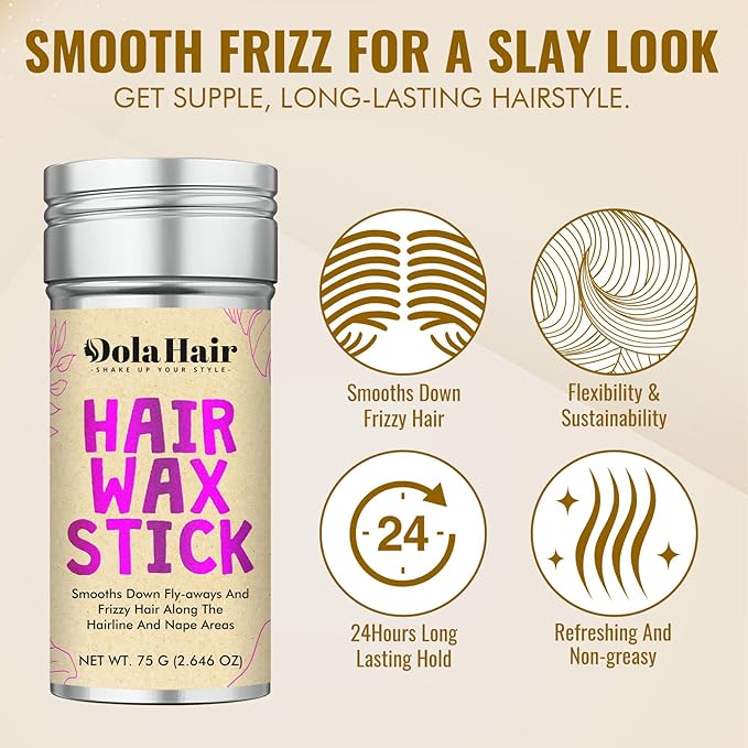 Dolahair Hair Wax Stick for Flyaways, Smoothing, and Slick Back - Hair Pomade for Women and Kids (2 Pack)