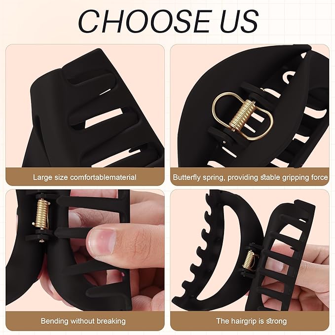 4Pcs Cloud Claw Clips for Women, 4.1" Non-Slip Strong Hold Hair Claws, Unbreakable TPEE-Silicone Blend, Large Bendable Cozy Hair Clip for Thin/Thick/Curly Hair, All-Day Comfort Matte Jaw Clip