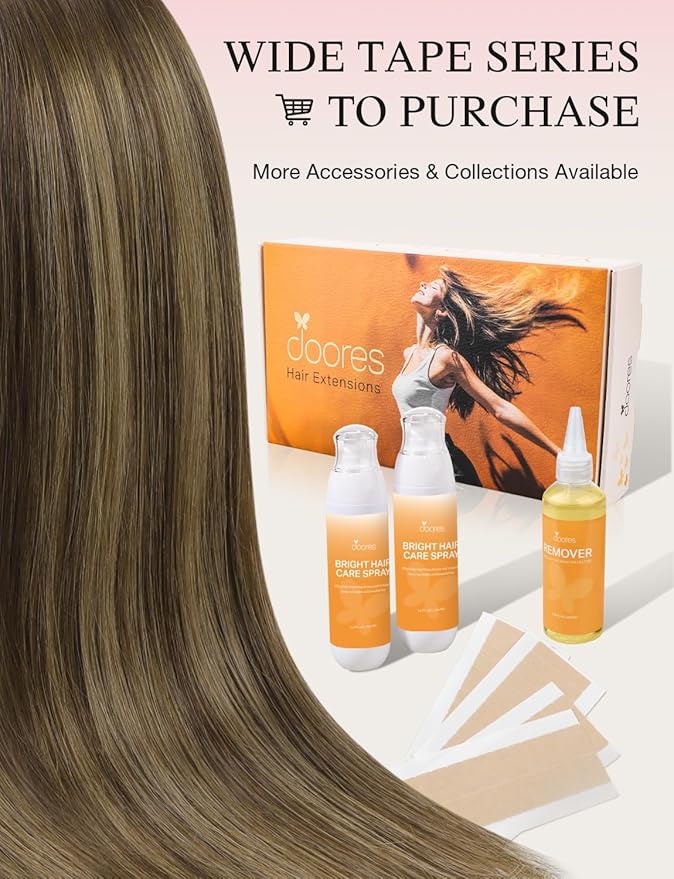 DOORES Invisi Edge Tape in Wide Hair Extensions Human Hair, Chocolate Brown to Caramel Blonde 4PCS Injection Tape ins 20g 16 Inch, Virgin Human 3 Inch Wide Injected Extensions Invisible
