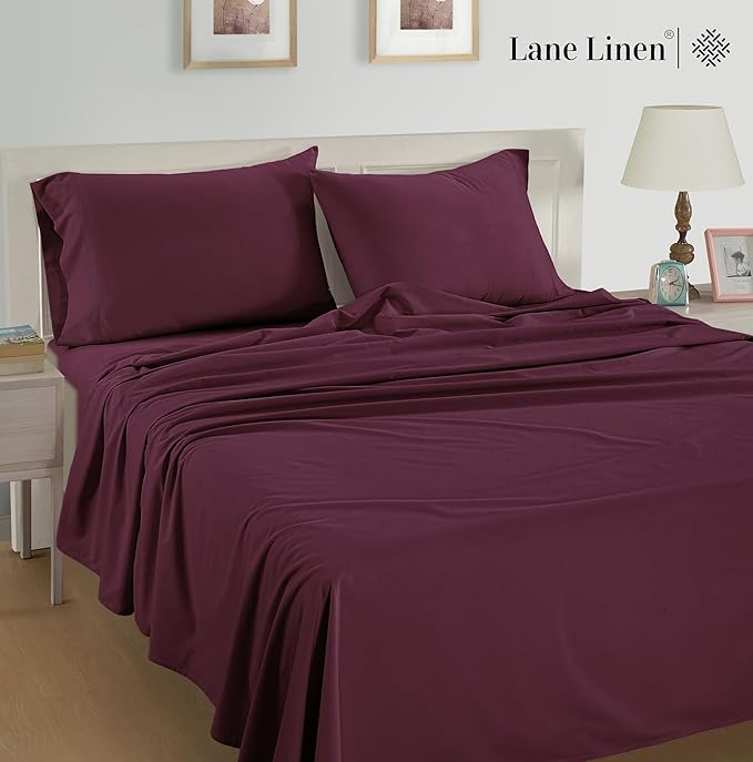 Lane Linen 100% Organic Cotton Pillow Cases Standard Size Set of 2 (20"x26") - Cotton Pillowcases Standard Size - Soft Standard Pillow Cases Set of 2 - Standard Pillowcase Pack of 2 - Windsor Wine