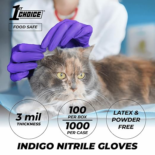 1st Choice Nitrile Gloves Medium, 3 Mil Indigo Nitrile Gloves Disposable Latex Free, Box of 100 Medical Gloves