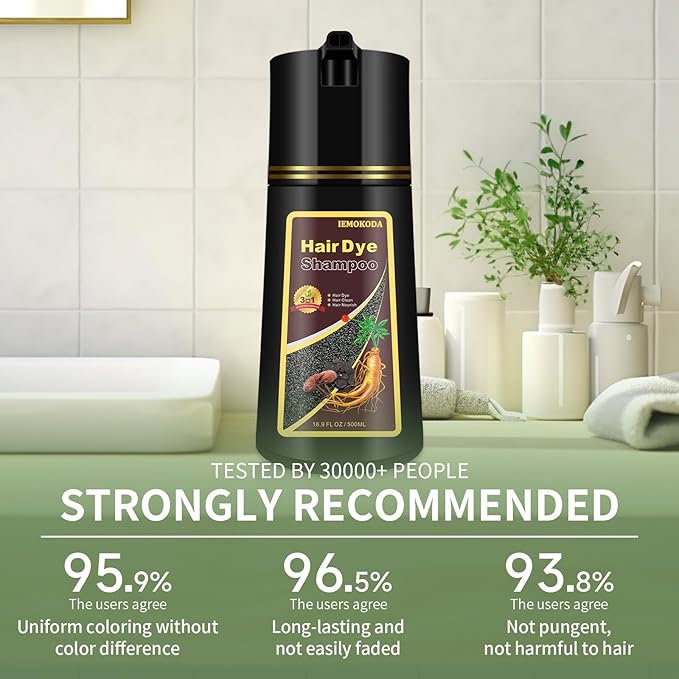 Black Hair Color Shampoo 3 in 1 for Gray Coverage, Long-lasting & Natural Tint, For Men & Women, Shampoo Para Canas, Easy Home Application, 16.9 Fl Oz