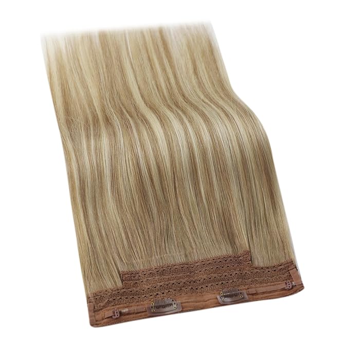 YoungSee 100G Wire Hair Extensions Light Brown Mix Platinum Blonde Human Hair Wire Balayage Fish Line Hair Extensions Real Human Hair Long Straight Hair 20Inch