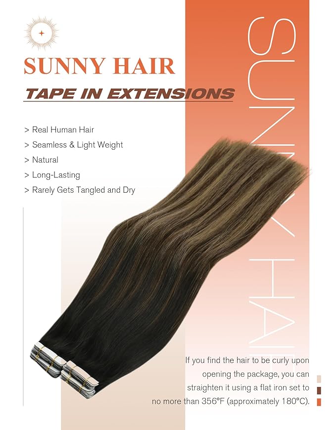 Sunny Hair Tape in Hair Extensions Human Hair, 12 Inch 40Pcs Remy Tape in Extensions Black Balayage Brown Ombre Ash Blonde Hair Extensions Tape in 60g