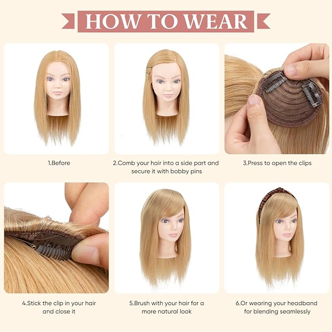 SARLA Platinum Blonde Side Bangs Clip in Hair Extensions Straight Synthetic Hair Bangs for Women