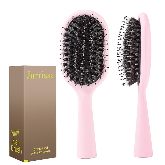 Boar Bristles Hair Brush for Women and Men, Detangling Hair Brush for Smoothing Massage Add Shine, Nylon&Boar Bristles Detangler brush for Hair Healthy (Medium-Pink)