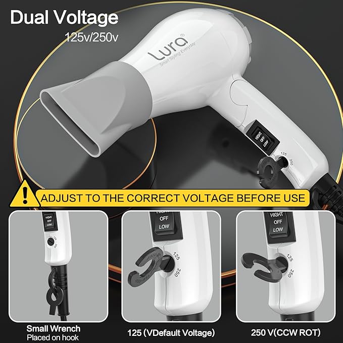 Foldable Travel Hair Dryer Mini:Dual Voltage Lightweight Blow Dryer with Pouch,1200w Compact Pink Small Hair Dryer for Acrylic Paint Pouring(White)