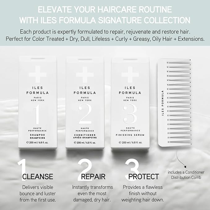ILES FORMULA Signature Collection Deep Repair Shampoo & Conditioner w/Finishing Serum Blow Dry Cream for Dry, Damaged, Frizzy Hair - Hydrating Hair Care for Less Breakage & Healthy Hair Growth