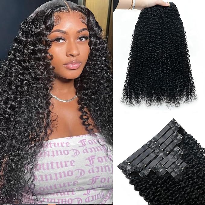 Curly Clip in Hair Extensions Real Human Hair 2 Pack 240g Seamless Clip in Hair Extensions for Women Full Max with 16Pcs PU Skin Weft 18inch Natural Black