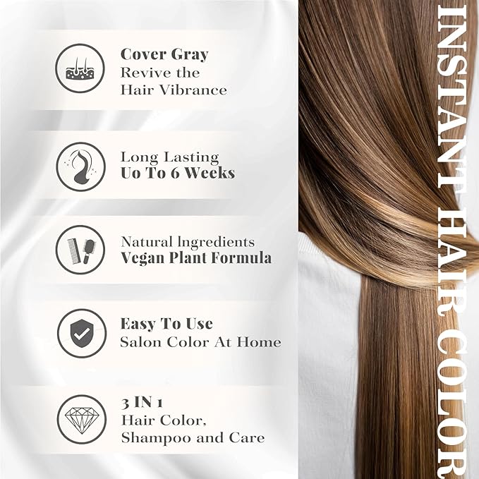 Natural Hair Dye Shampoo 3 IN 1, Gray Hair Coverage, Vegan, Ammonia-Free & Paraben-Free Hair Coloring Shampoo for Women & Men, Beard Dye for Men, Nourishing Gentle (CHAMPAGNE BLONDE)