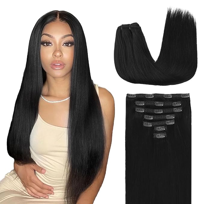 Lashey Hair Extensions Real Human Hair, 7pcs 120g #1 Jet Black 22 Inch, Long Straight Clip in Hair Extensions Real Human Hair Extensions Remy Human Hair for Black Women