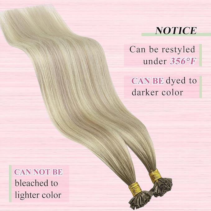 YoungSee U Tip Hair Extensions Human Hair Ombre Keratin Extensions Ombre Ash Blonde to Platinum Blonde 24In 50s/50g