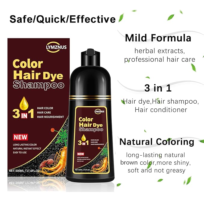 Light Brown Hair Dye Shampoo for Women Men, Natural Brown Hair Color Shampoo 3 In 1, Instant Light Brown Hair Dye Colors in Minutes, Herbal Ingredients Shampoo Hair Dye 500ml