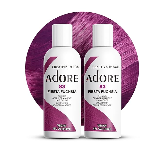 Adore Semi Permanent Hair Color (083 Fiesta Fuchsia) | Vegan & Cruelty-Free Pink Hair Dye | No Ammonia, No Peroxide, No Alcohol | 4 Fl Oz Each (Pack of 2)