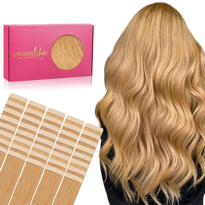 WENNALIFE Tape in Hair Extensions Human Hair, 40pcs 60g 10 inch Strawberry Blonde Hair Extensions Real Human Hair Straight Tape in Extensions Invisible Human Hair Extensions Reusable Real Hair