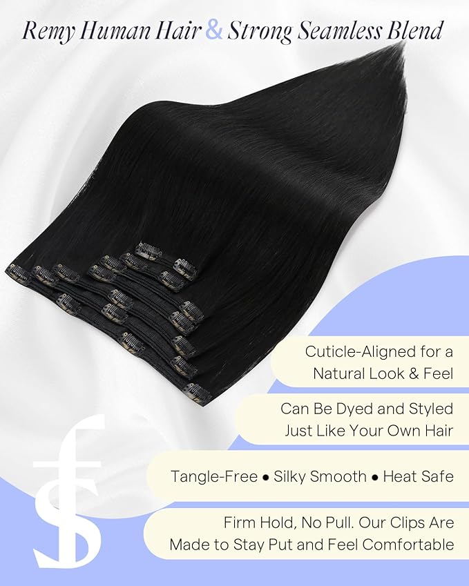 Full Shine Black Clip in Extensions 220 G 22 Inch Human Hair Clip ins for Black Women for Volume 7 Pcs