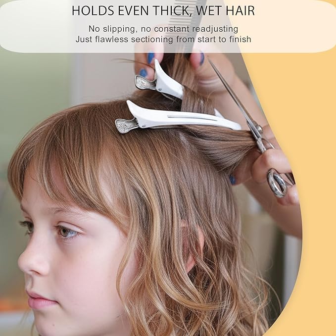 12 PCS Duckbill Hair Clips for Sectioning - 4.3” Professional Non-Slip Hair Clamps with Silicone Band, Gentle No-Mark Hold for Thick Hair, Styling & Coloring