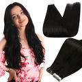 Full Shine Tape ins Human Hair Extensions Off Black Tape in Extensions Double Sided Color 1B Remy Skin Weft Extension Real Human Hair 24Inch Seamless Extension Silky Straight 50g 20Pcs Invisible