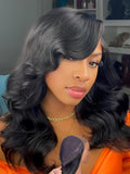 Julia Hair Bye Bye Slip Wig Feathered Layer Side Part Human Hair Wig 200% Density 7X5 Pre Cut Lace Closure Loose Body Wave Wigs Pre Everything Glueless with Secure Silicone Strips Drawstring 22 Inch