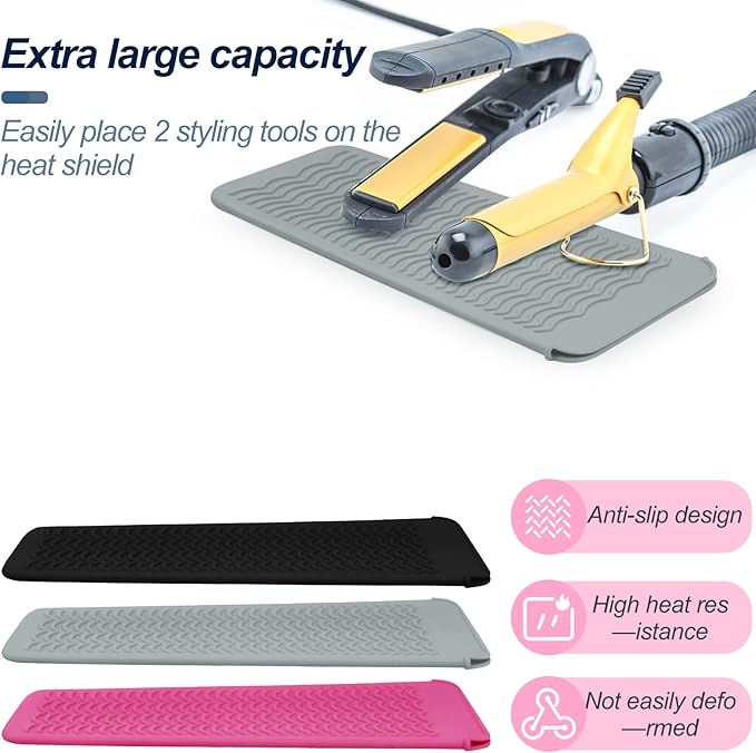 2PCS Silicone Heat Resistant Mat Pouch for Hair Straightener, Curling Iron, Flat Iron and Hot Hair Tools Grey