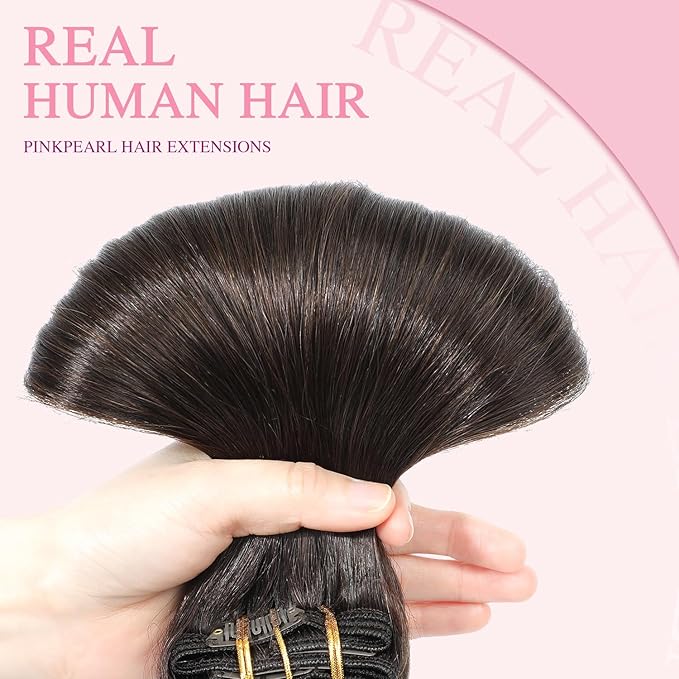 PINKPEARL Human Hair Extensions Clip ins 20inch Clip in Hair Extensions #2 Dark Brown Real Human Hair Clip on 120g 7pcs Remy Hair Clip ins for Women(#2-20)