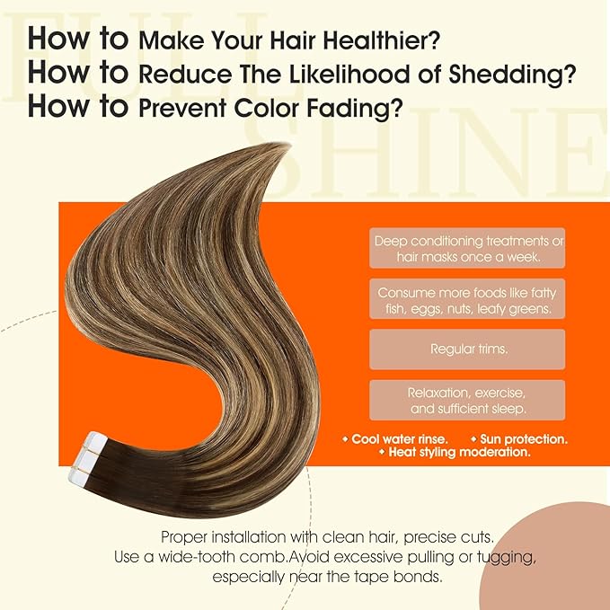 Full Shine Invisible Tape in Extensions Human Hair Color 4/24/4 Medium Brown to Honey Blonde Hair Extensions Tape in 22Inch Remy Hair Extention 20Pcs Seamless Skin Weft 50G Add Length for Party