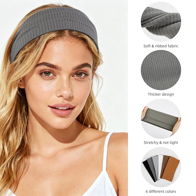 Headbands for Women Non Slip 6Pcs Thick Headbands Fashion Wide Headband Elastic Hairbands for Women's Hair Soft Head Band Workout Yoga Hair Accessories