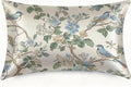Silk Pillow Case for Hair and Skin Abstract Blue Beige Floral and Bird Standard Size Silk Pillow Case with Zipper Super Soft Pillow Covers for Women Bed Sleeping, 20x26 Inches