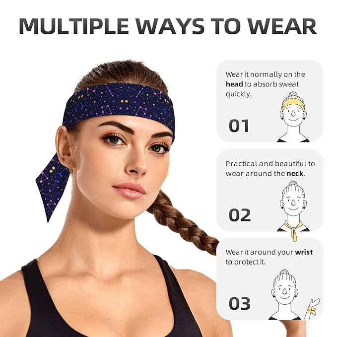 Boys Girls Space Galaxy Zodiac Star Constellation Print Sports Sweat Band Multi Style Lovely Head Ribbon Headdress for Sports Athletic Spa