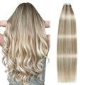 SUYYA Tape in Hair Extensions Human Hair Ash Blonde Highlighted Bleach Blonde 30 Inch 60g/pack 20pcs Straight Seamless Skin Weft Tape in Real Human Hair Extensions (30 inch #P18/613)
