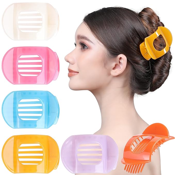 RC ROCHE 6 Pcs Flat Claw Hair Clips for Women Thick Hair French Round Duckbill Square Secure Strong Hold Grip Clamps Barrettes Curved No Slip No Crease Plastic Styling Cute, Medium Jelly Candy
