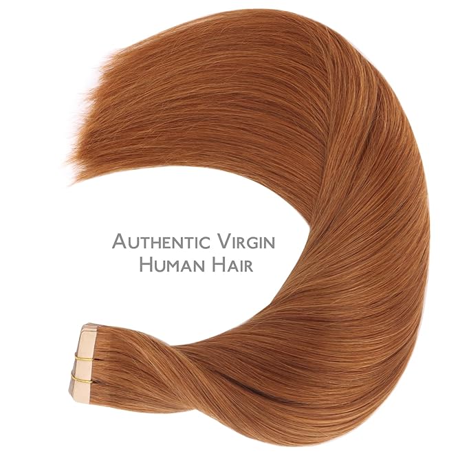 WENNALIFE Tape in Hair Extensions Human Hair, 20pcs 60g 26 inch Dirty Ginger Remy Hair Extensions Straight Human Hair Tape in Extensions Skin Weft Tape Extensions Human Hair