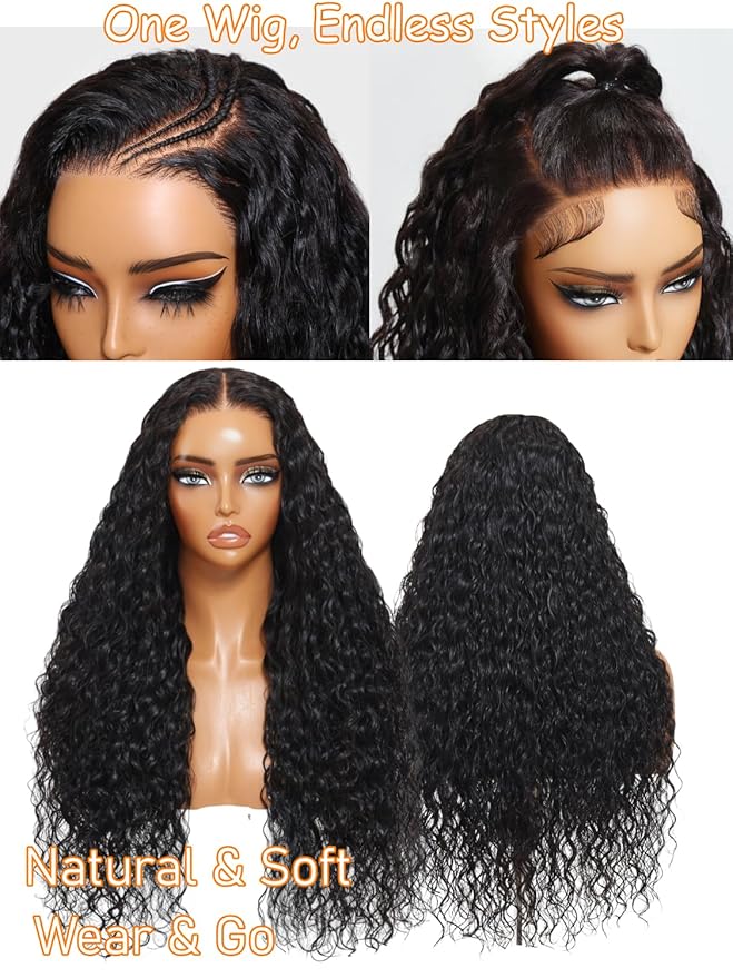 Julia Hair Loose Curly Wave Glueless Wigs Human Hair 7x5 HD Lace Closure Bye Bye Knots Mixed Curls Wig with Invisi Drawstring Pre Plucked Pre Bleached Put on and Go Beginner Friendly 24 Inch