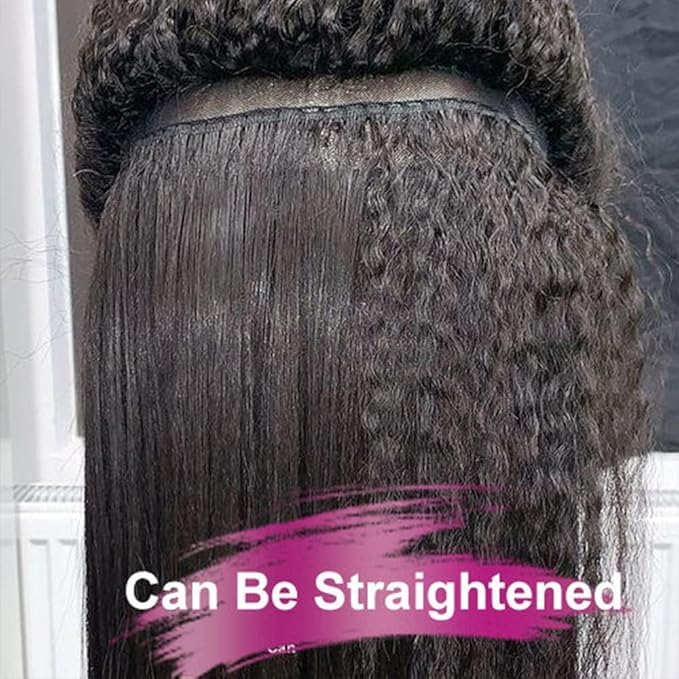 GOLFMAX Kinky Straight Human Hair Wigs 26 Inch 13x4 HD Transparent Glueless Wigs Human Hair Pre Plucked With Baby Hair Brazilian Yaki Straight Lace Front Wig