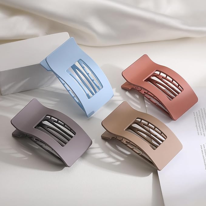 4 PCS Flat Hair Clips, Large Flat Claw Clips for Women Girls, Strong Hold French Hair Clips for Thick Thin Hair, Stylish Classic Hair Barrettes(Matte)