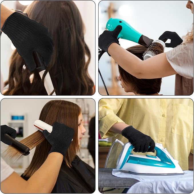 JIEYAO 4 Pack Heat Resistant Gloves for Hair Styling, Curling Iron Glove Heat Blocking Glove for Curling Wand F& lat Iron