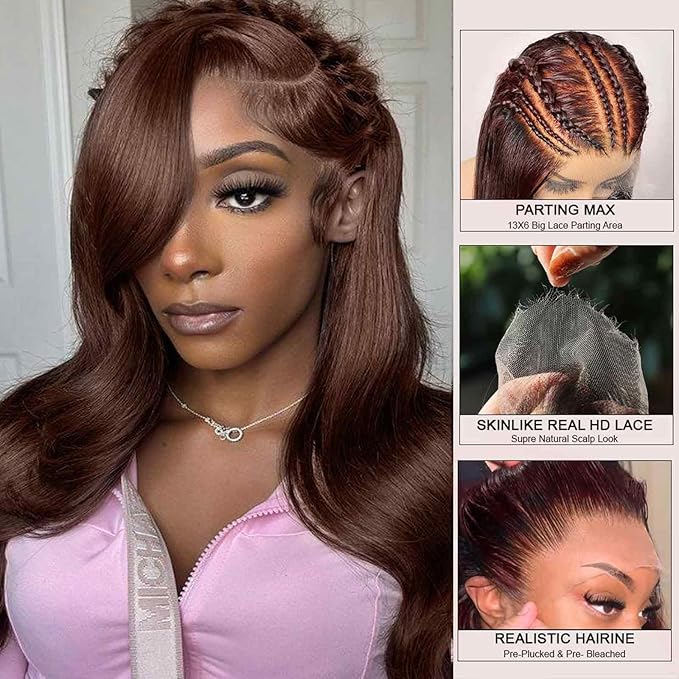 WOWANGEL 13x6 HD Lace Front Wigs Human Hair Body Wave Pre Plucked SKINLIKE 0.1mm Extremely Thin Real HD Lace Front Wigs 250% Density Glueless Human Hair Wigs for Women 18 Inch