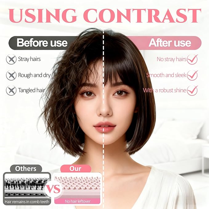 Self Cleaning Hair Brush, Retractable Hair Brush, Massage Comb With Retractable Bristles,Ergonomic Handle Hair Comb,One-pull Clean Anti Static Brushs, Hairs Styling Tools for All Hairs Types (Pink)