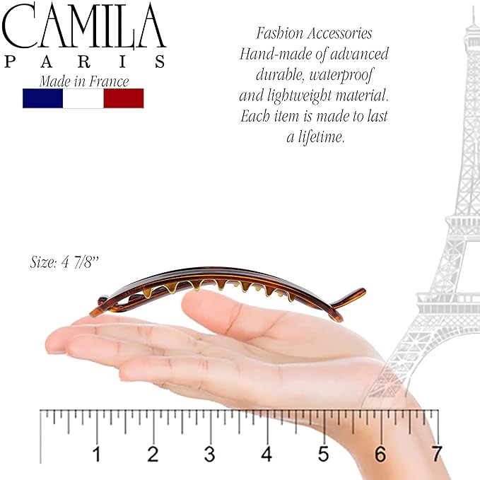 Camila Paris CP2315 French Hair Barrette Clip, Flexible Ponytail Holder No Metal Parts, Strong Hold Grip Hair Clips for Women, No Slip and Durable Styling Girls Hair Accessories, Made in France