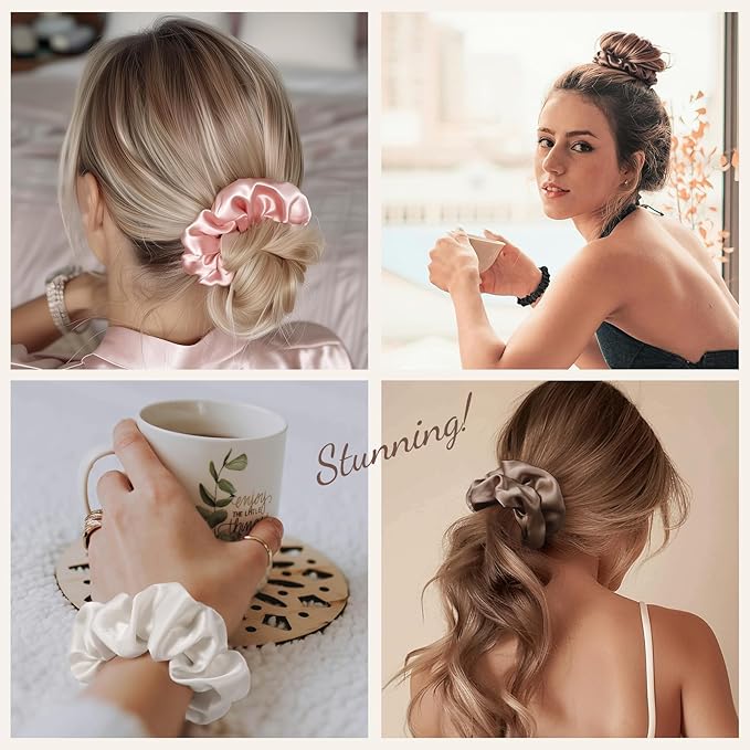 LULUSILK Silk Scrunchies for Hair Sleep, 100% Real Mulberry Silk, No Damage Hair Ties for Women and Girls, Gorgeous White, Pack of 3