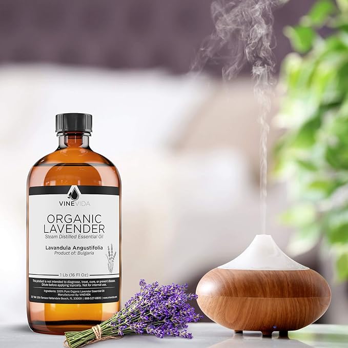 VINEVIDA Organic Lavender Essential Oil 16 oz - Undiluted, Organic Lavender Candle Oil Scent - DIY Candle Scents for Candlemaking - Bulk Essential Oil for Soap Making